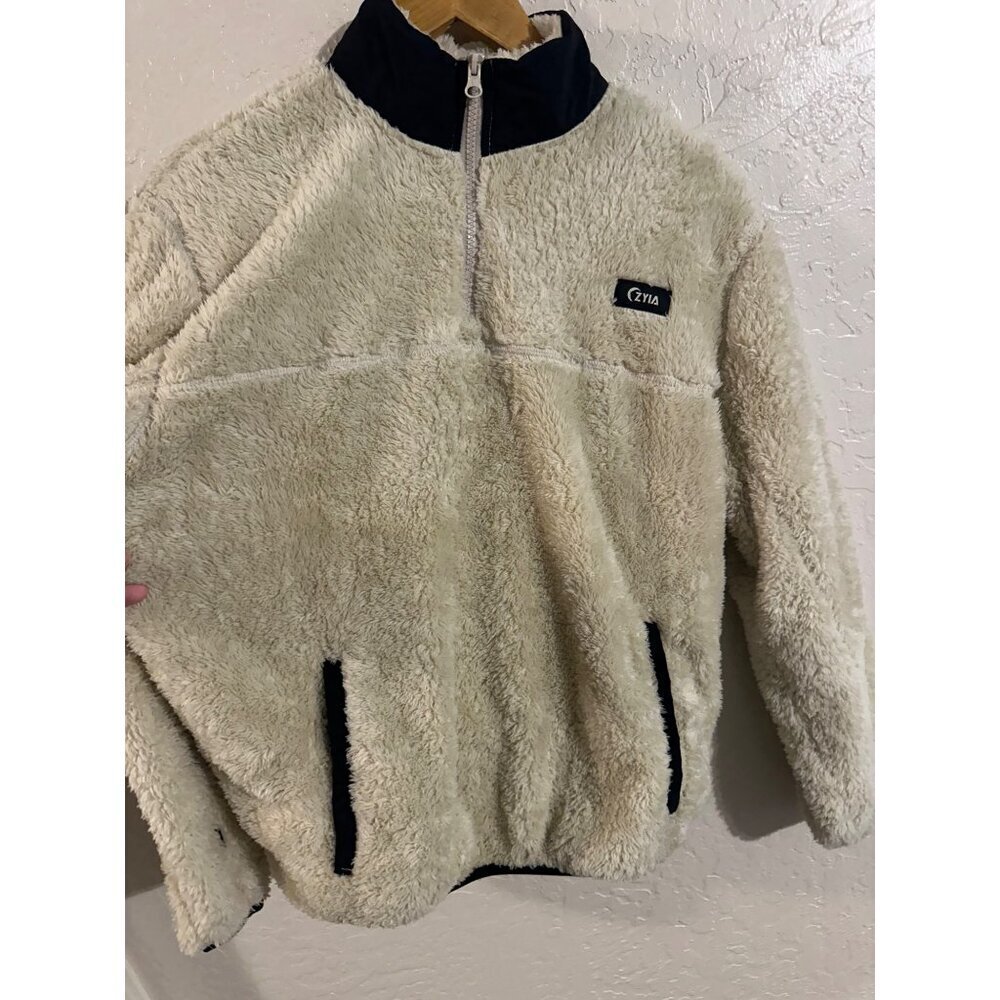 Y Zyia Active Cream Sherpa Fleece 1/4 zip Pullover Sweater - Picture 6 of 14